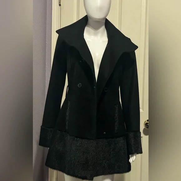 Peacoat Jacket S Black Steampunk Victorian High Collar Fur Wool Romantic Gothic - Picture 4 of 7